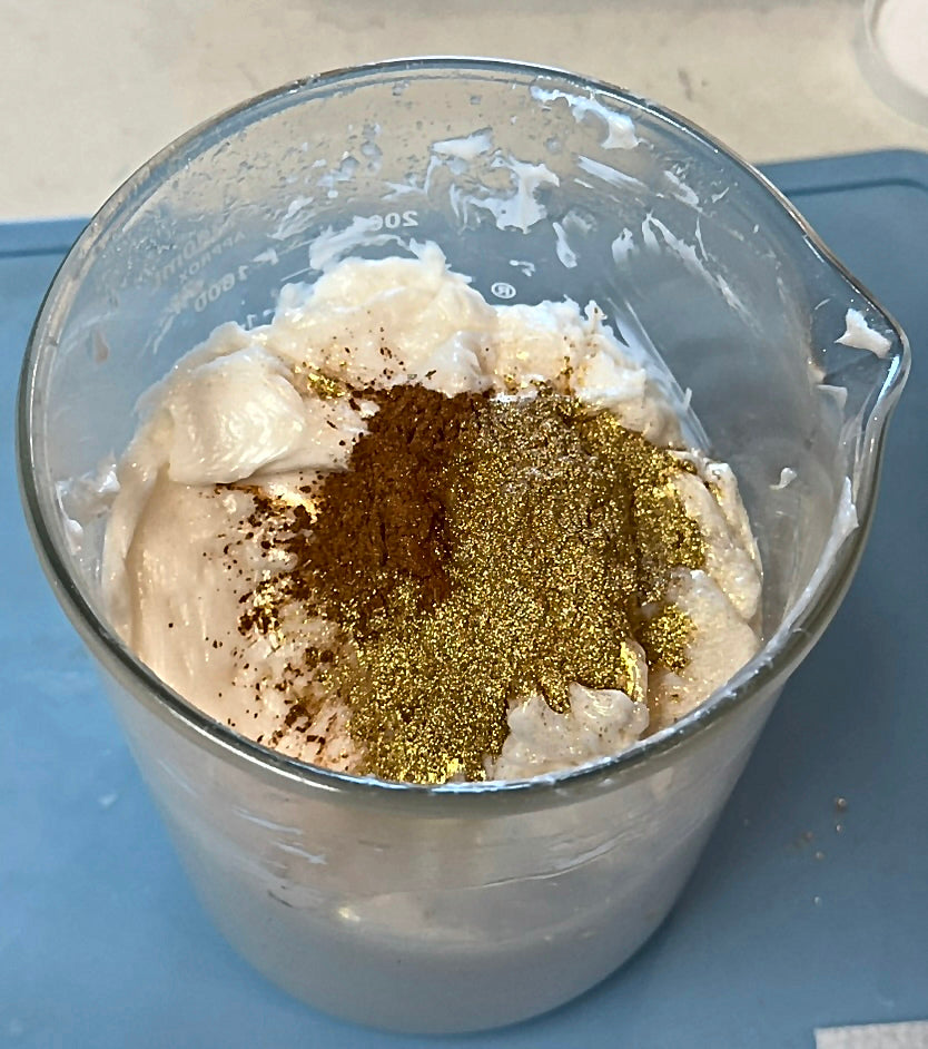 Gold shimmer body scrub texture of the Cheeky & Sultry Goddess Body Scrub