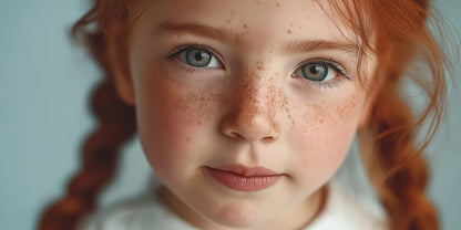 Portrait of a young girl with auburn braids and freckles