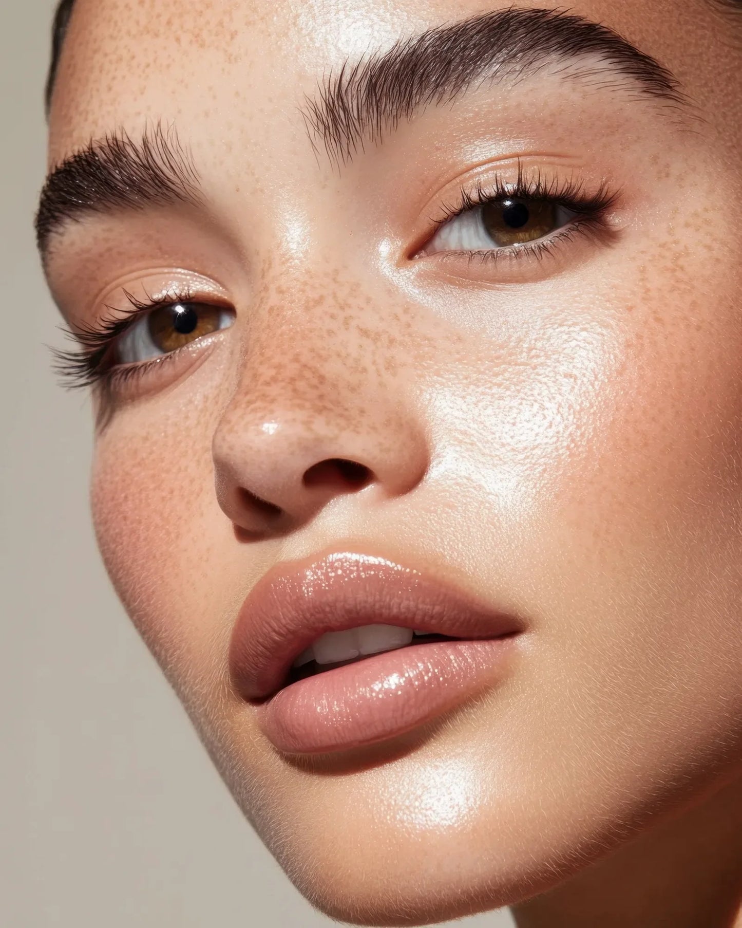 Model with a fresh, glowing complexion in soft studio light, the Keys Marine Glow Gel Mask ritual