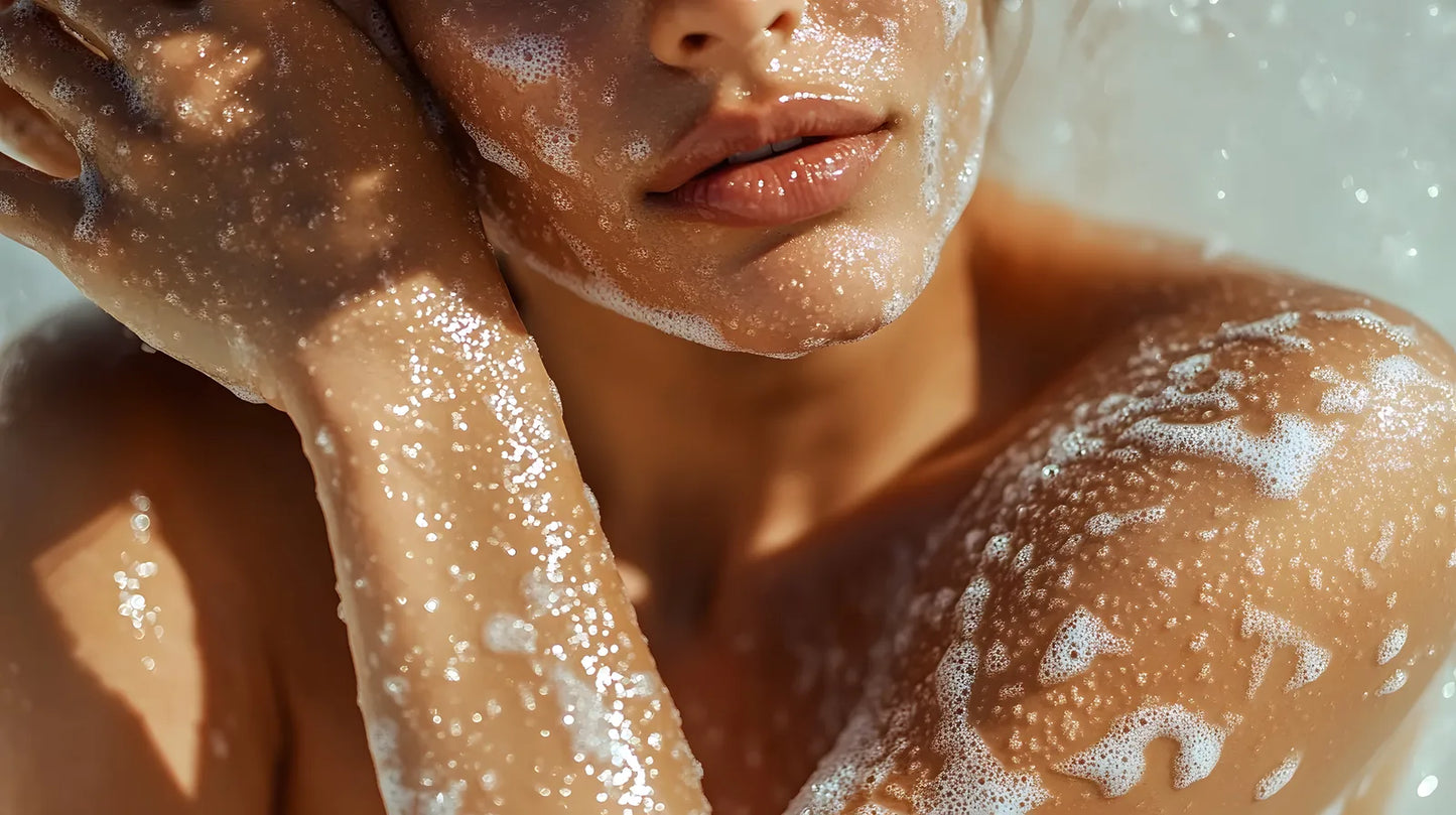 Person washing with foamy lather on their arms
