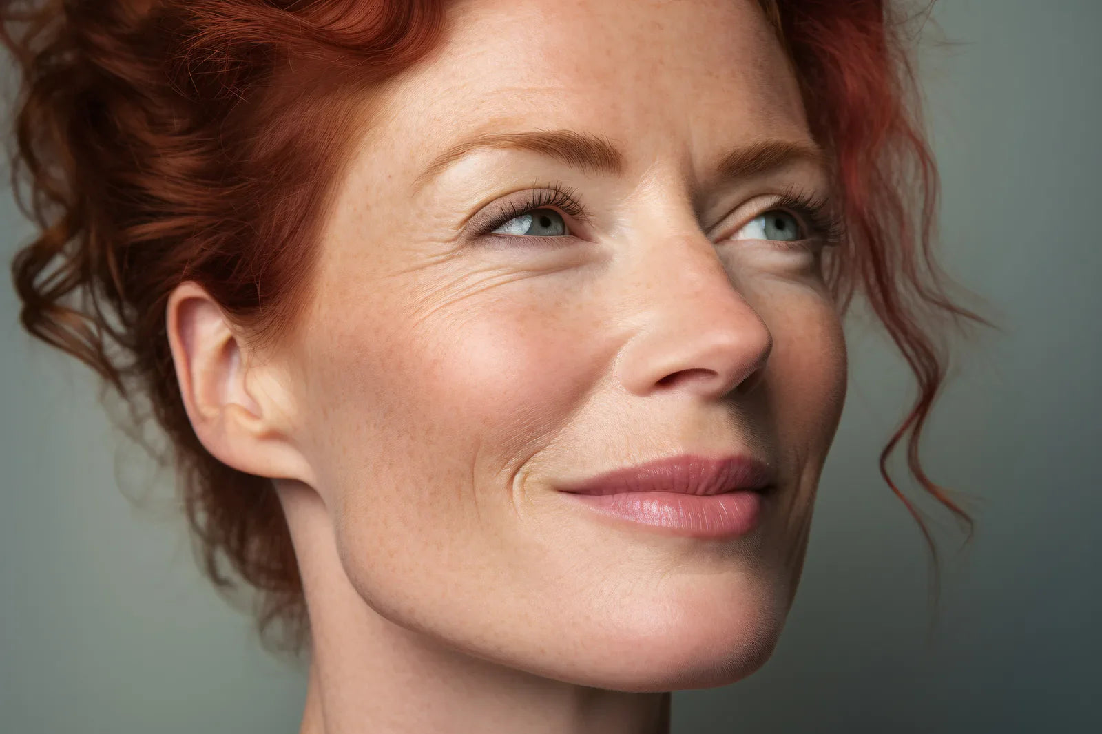 Model with softly hydrated-looking skin smiling toward the light, the Luscious Boosting Water Cream ritual