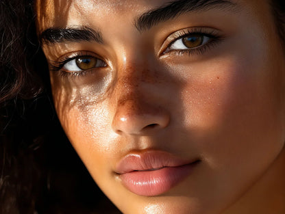 Model with dewy, luminous skin in soft morning light, the Marine Lumina Radiance Complex ritual
