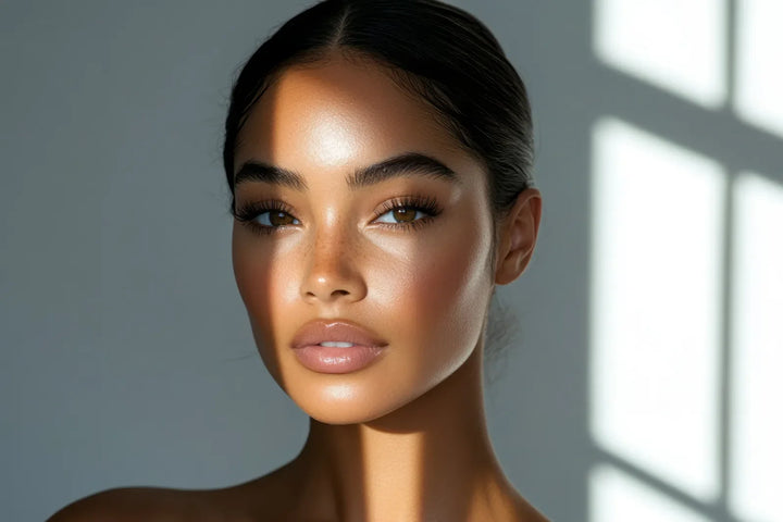 Portrait of a woman with sleek pulled-back hair in soft window light