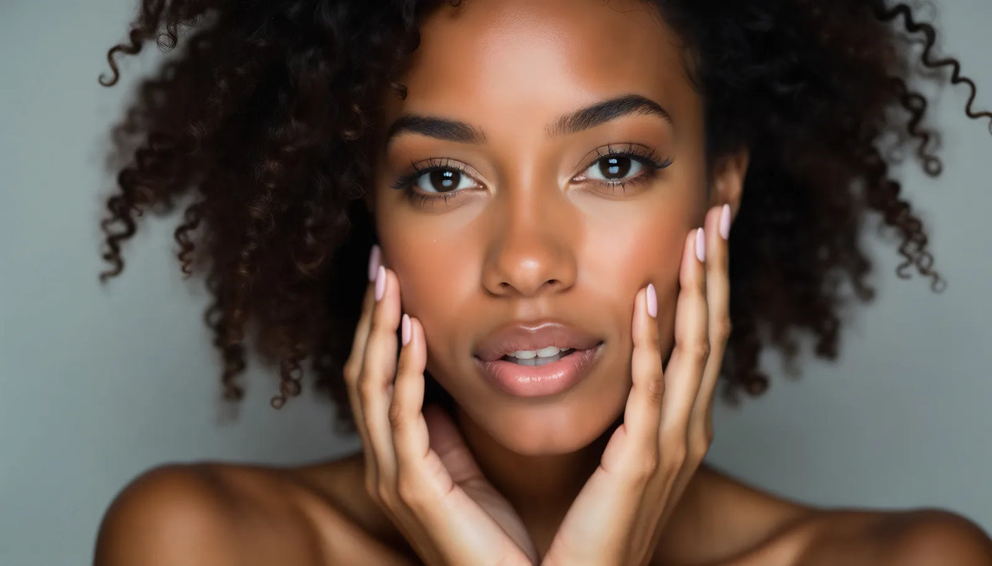 Model framing her freshly cleansed face with both hands, the Superfruit Micellar Gel ritual